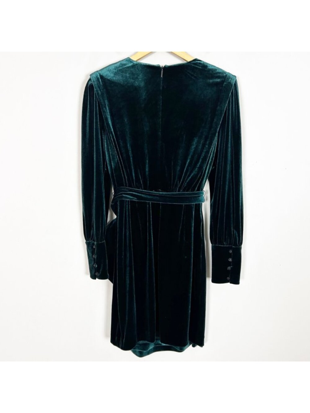 Karl Lagerfeld Green Velvet Faux Wrap Dress Tie Waist Size 10 Women's - Picture 4 of 6